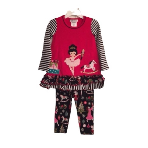Bonnie Jean Red Nutcracker Ruffle Dress & Leggings Outfit 2T - Picture 3 of 8